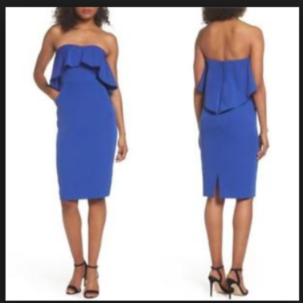 Chelsea28 Blue pocket strapless Ruffle dress